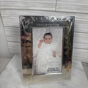 Things Remembered Baby Christening Silver Plate Frame Photo